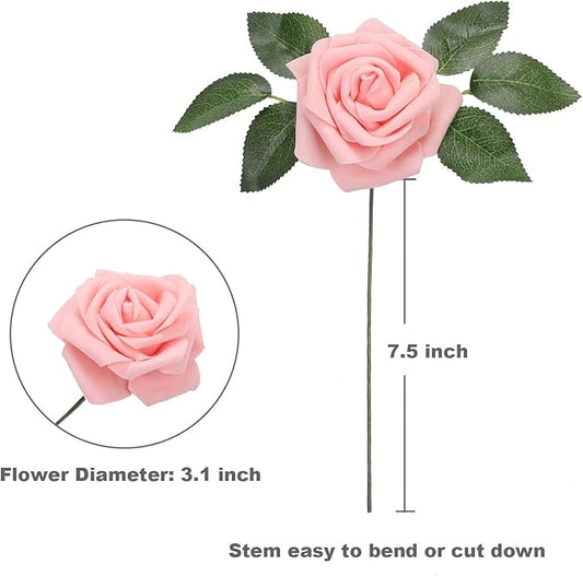 Artificial Flowers Roses 50pcs Pink Roses Wedding Decoration Real Looking Fake Roses w/Stem for DIY Wedding Bouquets Centerpieces Arrangements Party Baby Showers Home Decorations (Peach Pink, 50 pcs)