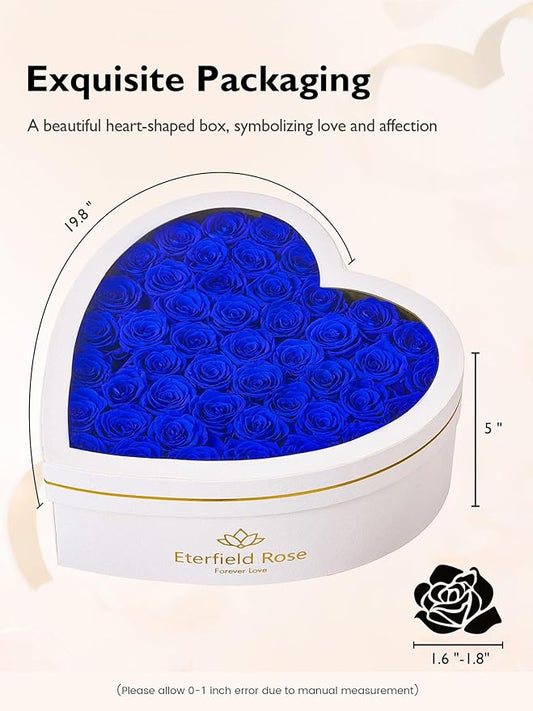 Eterfield 47 Forever Flowers in Heart Shape Box, Preserved Roses That Last a Year Preserved Flowers Birthday Gifts for Her Mom Women Wife Anniversary Valentines Day Mothers Day Christmas, Royal Blue