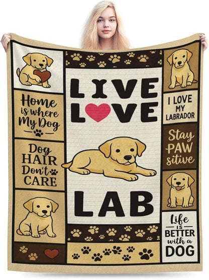 Labrador Retriever Blanket Cute Dog Throw Blanket Love Lab Puppy Soft Cozy Fleece Fuzzy Stuffed Plush Flannel Animal Gifts for Girls Women Boys Kids Adults 50"X60"