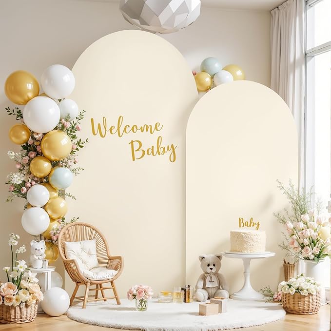 Beige Arch Backdrop Cover Set of 2 Beige Arch Cover 7.2 and 6ft Wedding Arch Cover Stretchy Backdrop Bridal Baby Shower Birthday Party Arches Stand Covers Spandex