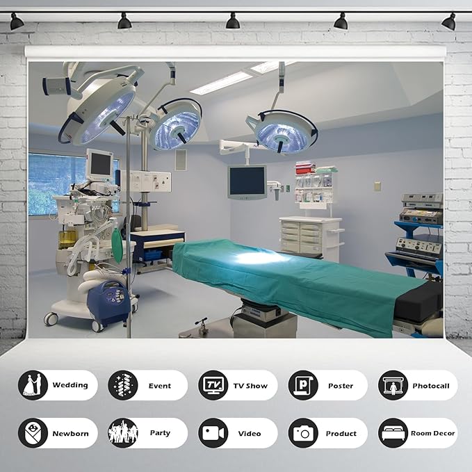 Hospital Backdrop Modern Operating Room Backdrop Doctor Surgery Anesthesia Bed Sickbed Medical Equipment Photo Background for Doctor Nurse Operating Room Background Portrait Studio Props 12x8ft