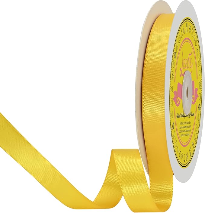 Double Face Maize Yellow Satin Ribbon 5/8 inch X 50 Yards Polyester Maize Yellow Ribbon for Gift Wrapping Very Suitable for Weddings Party Hair Bow Invitation Decorations and More
