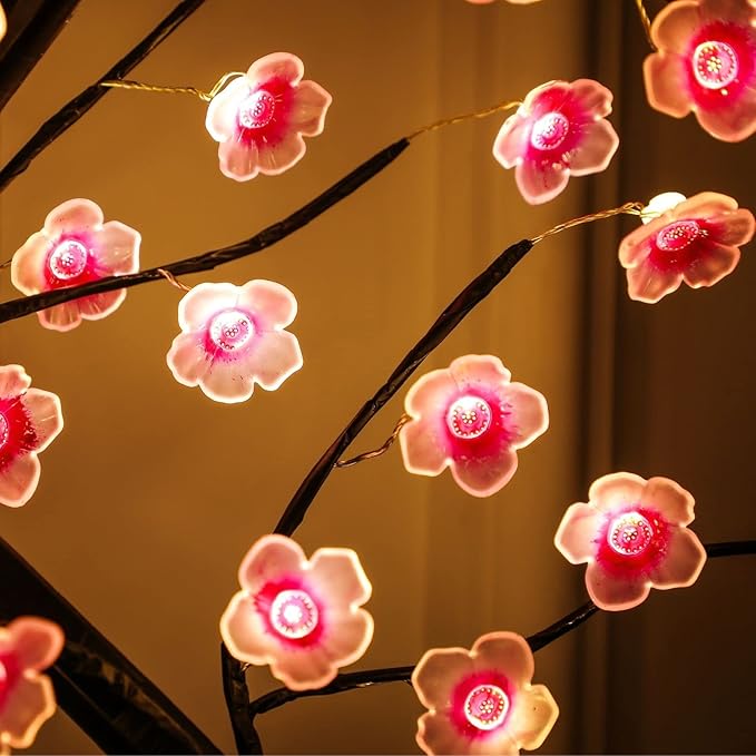 Cherry Blossom Tree Lamp, 18inch 36 Led Bonsai Tree Lights, Battery/USB Operated Japanese Decor Night Lights for Christmas Indoor Decorations Bedroom Home Gift Idea,Warm White