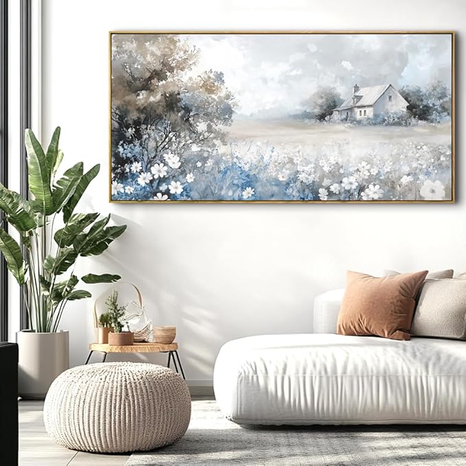 Landscape Abstract Landscape Wall Art - Large Framed Canvas Painting for Living Room, Bedroom, Modern Artwork Decor - 60x30 Inch Ready-to-Hang