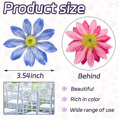 Daisy Silk Flower Heads, 12 Pcs Artificial Daisy Flower Heads, 3.5 Inch Blue Floral Heads Fake Daisies for Decoration, DIY Craft, Vase, Flower Arrangement, Hats, Costume, Hair