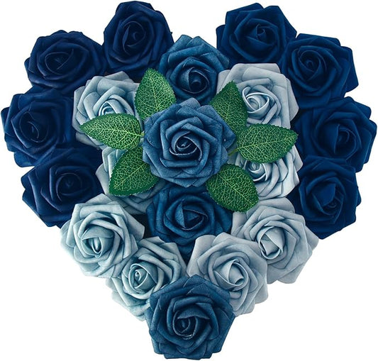 [25 PCS] Blue Roses Artificial Flowers with Long Stem Real Touch Fake Foam Roses for Decoration DIY Wedding Bouquets Centerpieces Bridal Shower