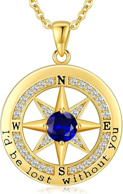 S925 Necklace Gift for Wife |Compass Jewelry |Women Anniversary |Sterling Silver |Girlfriend Birthday Gifts for Her Valentines |I'd be Lost without You |Jewel 18K Gold