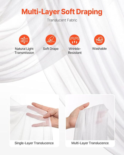 VEVOR Artificial Wedding Arch Flowers Kit, White Wedding Arch Flowers with Drapes Kit (Pack of 4) - 2 Pcs Floral Arrangement, 2 Pcs Sheer Drapes, for Ceremony Bouquets Reception Backdrop Decoration