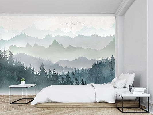 Cliouar-Mountain Peaks Woods Bedroom Living Room Decoration Mural Wallpaper 158" x 110"(Not Self-Adhesive)