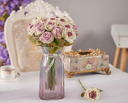Rose Artificial Flower 28pcs Realistic Faux Silk Roses Fake Flowers Bouquets Arrangements Decor for Wedding Spring Mother's Day, Home Table Decorations, Light Purple Flower