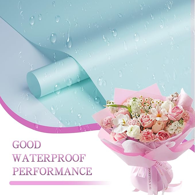 REAXYZNN 20 Sheets Flower Wrapping Paper, Waterproof Floral Bouquet Wrapping Paper with Cards for DIY Craft, Florist Packaging Supplies for Birthday, Wedding, Mother's Day Gift (Sky blue)