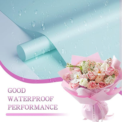 REAXYZNN 20 Sheets Flower Wrapping Paper, Waterproof Floral Bouquet Wrapping Paper with Cards for DIY Craft, Florist Packaging Supplies for Birthday, Wedding, Mother's Day Gift (Sky blue)
