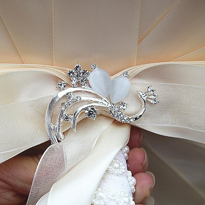 Wedding Bouquet Wedding Bouquets for Bride and Bridesmaid Artificial Silk Rose Bouquet for Wedding Occasion 7 inch Diameter, 9.8 inches Length 1pcs (Ivory+Pink)