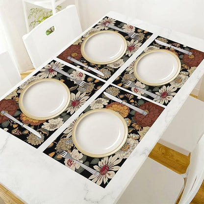 Boho Flower Placemats, Colorful Bohemian Floral Place Mat Set of 6,Wildflower Summer Table Mats for Party Kitchen Dining Decoration 6 PCS, Style-10