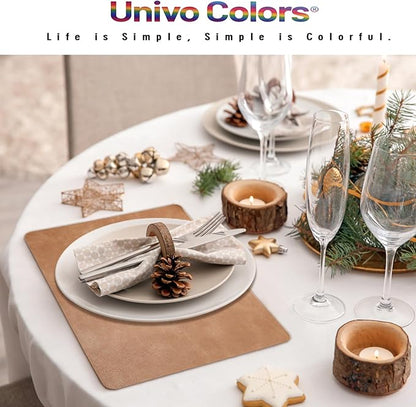 UnivoColors Washed Cowhide Pattern PU Leather Placemats Set of 4 Heat Resistant Kitchen Table Mats, Waterproof Wipeable for Party Decoration(Reddish Brown)
