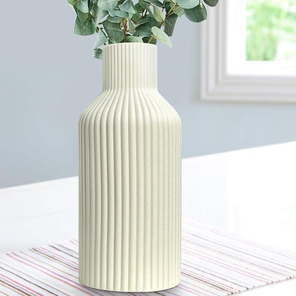 Ceramic Flower Vase, Minimalist Modern Home Decor, Matte Finish Pampas Grass Vase for Table, Fireplace, Shelf, Mantel, Entryway and Centerpieces (Off White)