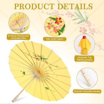 33" Yellow Flower Silk Cloth Decoration Handmade Parasol Umbrella Chinese Japanese Asian DIY Art Dance Classical Umbrella for Wedding Parties Photography Costumes Cosplay (Yellow)