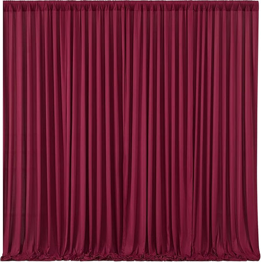 Burgundy Backdrop Curtain 10 Panels-Wrinkle-Free Burgundy Curtains Polyester Photography Drapes for Baby Shower Birthday Party Photo Background Backdrop Stand- 40 X10FT