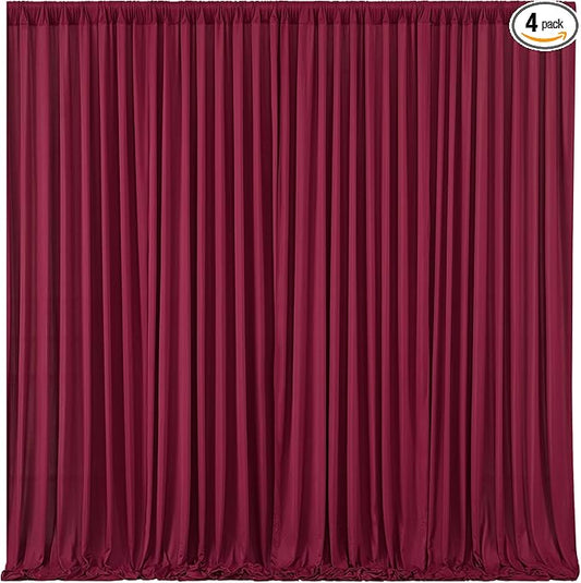 Burgundy Backdrop Curtains 4 Panels - Wrinkle-Free Polyester Photography Drapes for Baby Shower & Birthday Party - 16 X10FT