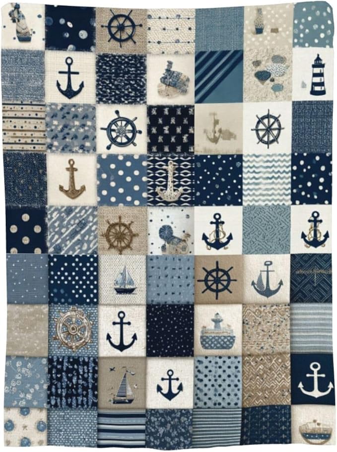 Nautical Blanket Ocean Sea Throw Blanket Sailboat Anchor Soft Cozy Fleece Fuzzy Stuffed Plush Flannel Gifts for Girls Women Boys Kids Adults 40''x50''