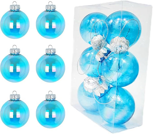 60MM Iridescent Plastic Ball - 6PCS Xmas Ornament Balls Set, Plastic Iridescent Decorative Hanging Ornaments for Xmas Tree Wedding Valentine's Day Party Decorations (Blue)