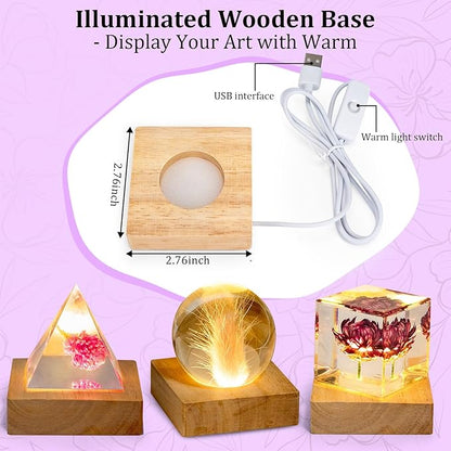 K KERNOWO Epoxy Resin Kit with Light for Beginners, Resin Kit and Molds Complete Set DIY Crafts for Adults Women, Epoxy Set with Vase Mold, 3D Dried Flowers, Measuring Cups and Resins Supplies-20OZ