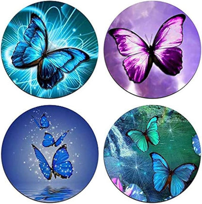 Beautiful Butterfly Round Coaster Set - Made of Recycled Rubber - Set of 4