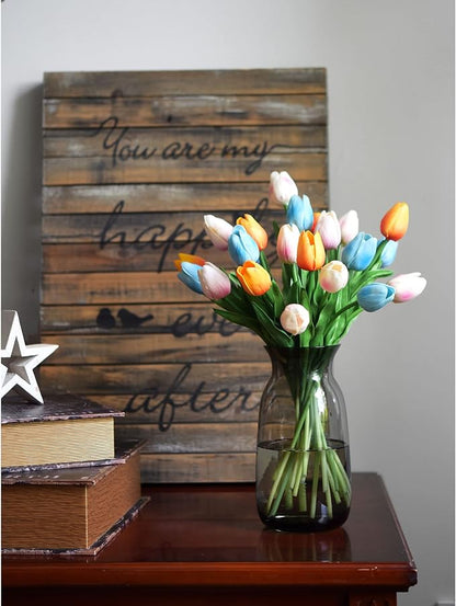 FiveSeasonStuff Real Touch Tulips Artificial Flowers – 15 Stems Faux Tulip Bouquet in Gift Box for Wedding, Home Decor, Party, Floral Arrangements (Arctic Blue)