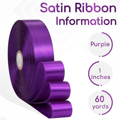 Purple Satin Ribbon 1 Inch, 60 Yards Fabric Ribbon for Hair, Flower Bouquet, Crafts, Gift Wrapping, Graduation Wreaths, Invitation Cards, Festival Decor