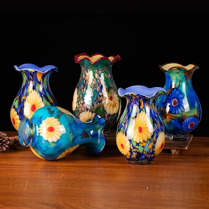 KAMMAK Colored Glass Vase, Beautiful Hand Blown Decorative Vase, Modern Art Vase for Flower Mantle Dining Table Centerpiece, Entryway Living Room Wedding Decoration, FH023