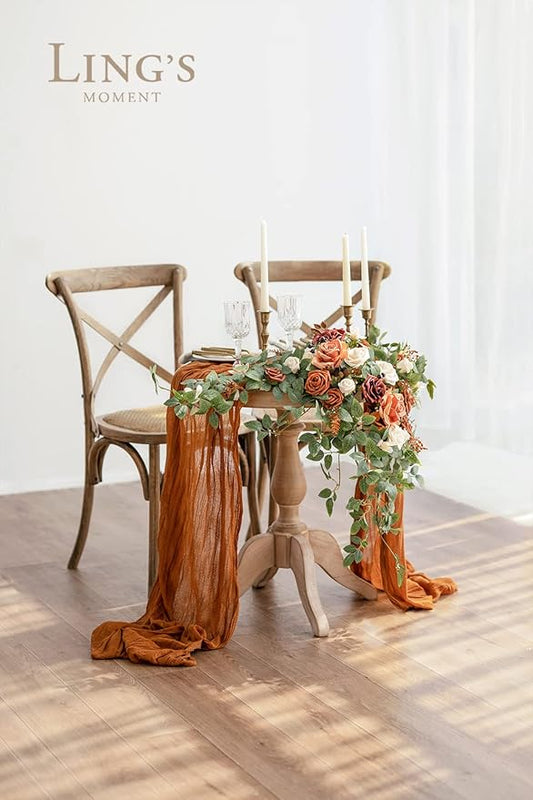Ling's moment 2PCS Terracotta Arch Flowers Artificial Floral Swags Centerpieces Wedding Decor Mantel Faux Burnt Orange Rose Garland Arrangements for DIY Sweetheart Table Wall Window Welcome Signs