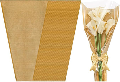 yarlung 100 Pack Flower Wrapping Bags, Kraft Bouquet Wrapping Paper Clear Flower Packing Bags Sleeves Gift for Thanksgiving, Christmas, Birthday Wedding Graduation
