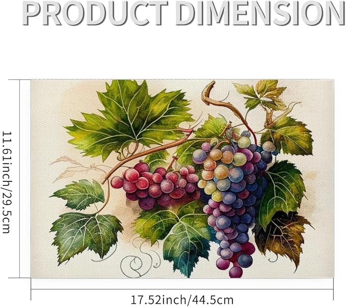 Fruit Grapes Purple Abstract Placemats Set of 6 PVC Vinyl Non Slip Table Mats Waterproof Heat Resistant Place Mats Washable Wipeable Dining Table Mat for Kitchen Party Indoor Outdoor Decorative