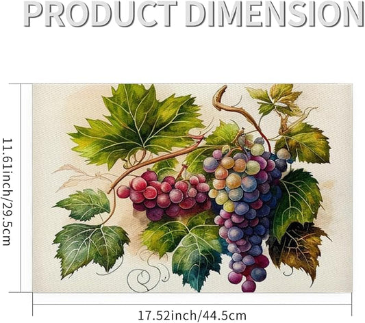 Fruit Grapes Purple Abstract Placemats Set of 6 PVC Vinyl Non Slip Table Mats Waterproof Heat Resistant Place Mats Washable Wipeable Dining Table Mat for Kitchen Party Indoor Outdoor Decorative