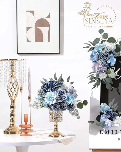 Senseya Artificial Flowers Combo Box for Decoration,Silk Mix Fake Flowers with Stems DIY Wedding Bouquets,Artificial Flowers Bulk Box Set Home Cake Decor (Blue)