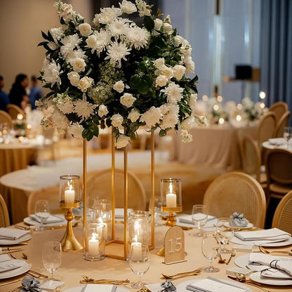 5pcs Gold Flower Stand Centerpieces,23.6inch Wedding Centerpieces Vase for Tables with Acrylic Plates,Rectangular Flower Display Rack for Table Decorations Event Home Party