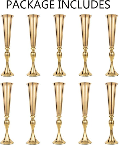 LoveCat 10pcs of Versatile Metal Tabletop Flower Stands, Gold Wedding Table Centerpiece Stands, 21.9" Tall Trumpet Vases for Wedding Birthday Holiday Party Important Event Home Décor