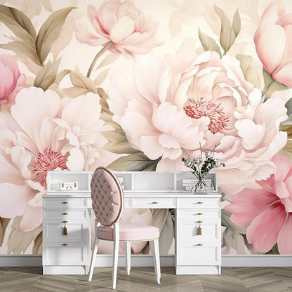 Pink Floral Wallpaper Peel and Stick Large Peony Flower Self Adhesive Wall Mural for Living Room Bedroom 82"x57"