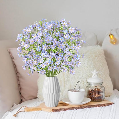 Artificial Flowers 8PCS Silk Flowers with Long Stems, Fake Flowers Bulk Fake Babys Breath, Royal Blue Flowers for Tall Vase Outdoor Garden Wedding Party Home Table (Purple, 8PCS)