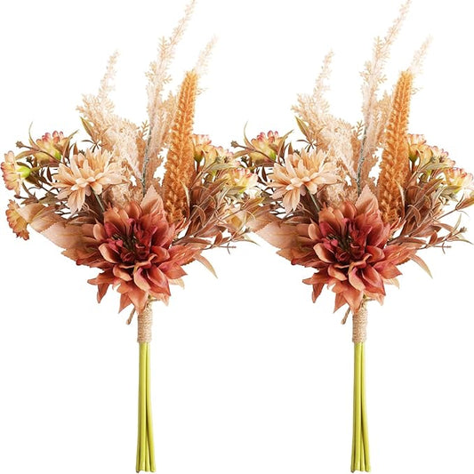 Fake Flower Bouquet, Faux Flower Arrangement for Decorating Kitchens, Bedrooms, Bathrooms, Realistic Artificial Flowers Made of Silk & Plastic, Floral Decoration with Dahlia & Small Blossoms