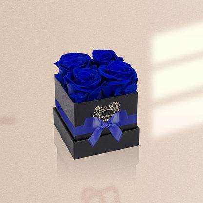 4-Piece Preserved Roses in a Box, Preserved Flowers, Roses Gift for Her, Royal Blue