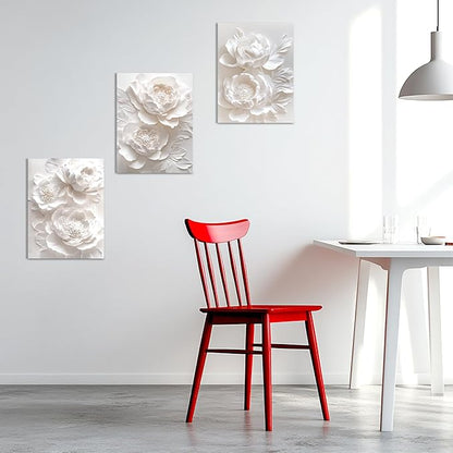 Sepwrol White Flower Canvas Wall Art Modern Abstract Rose Blooming Floral Textured Printing Artwork for Home Bedroom Living Room Wall Decor, 12"x16" 3 Panel (White-2)