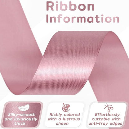 60 Yards Rosy Mauve Satin Ribbon 1-1/2 Inch, Solid Mauve Pink Polyester Fabric Ribbon for Gift Wrapping, Crafts, Flower Bouquet, Wedding, Baby Shower, Festival, Christmas