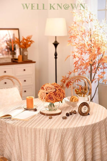 Artificial Flowers Arrangements in Vase with Faux Water, Artificial Orange Silk Rose Bouquet with Vase for Winter Seasonal Home Christmas Wedding Party Centerpieces Decor & Gift (Orange Champagne)