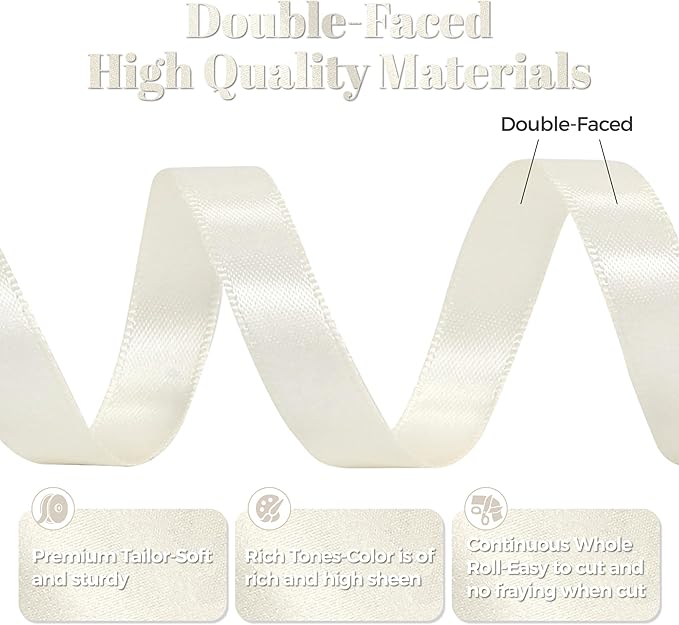 Antique White Satin Ribbon, Double Faced 1/2 Inch X 25 Yards Antique White Ribbon, Premium Satin Ribbon for Gift Wrapping, Crafts, Hair Bow Making, Sewing, Flower Bouquet, Wedding Party Decor