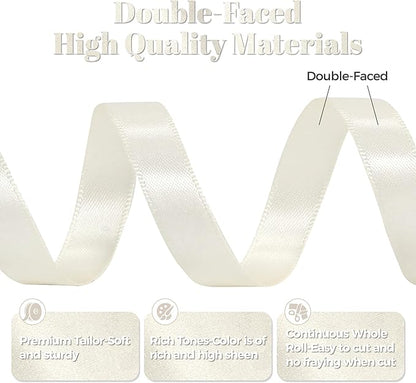 Antique White Satin Ribbon, Double Faced 1/2 Inch X 25 Yards Antique White Ribbon, Premium Satin Ribbon for Gift Wrapping, Crafts, Hair Bow Making, Sewing, Flower Bouquet, Wedding Party Decor