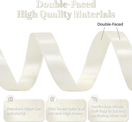 Antique White Satin Ribbon, Double Faced 1/2 Inch X 50 Yards Antique White Ribbon, Premium Satin Ribbon for Gift Wrapping, Crafts, Hair Bow Making, Sewing, Flower Bouquet, Wedding Party Decor