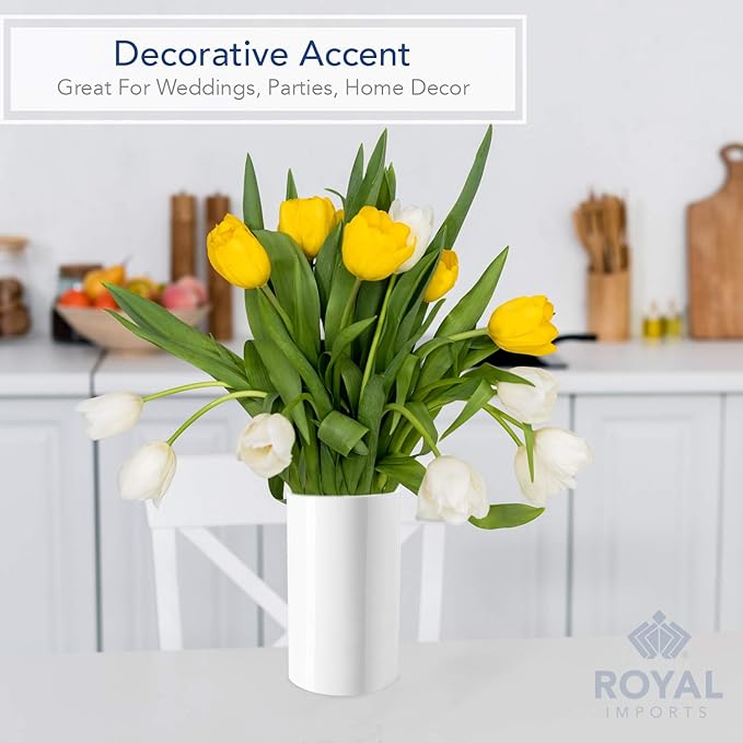 Royal Imports Flower Acrylic Vases Cylinders - Decorative Centerpiece Display for Home or Wedding - Non Breakable Plastic, 5X8 - White