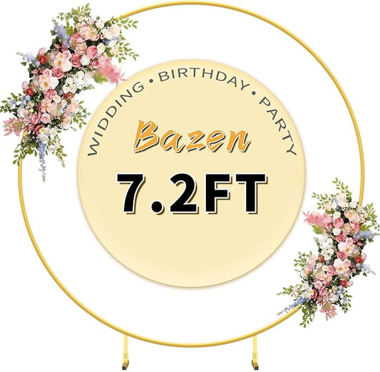 7.2FT Round Backdrop Stand Gold - Circle Balloon Arch Kit Frame Wedding Balloon Arch Kit with Stand Base Flower Ring Arch for Ceremony Birthday Party Baby Shower Christmas Thanksgiving Day