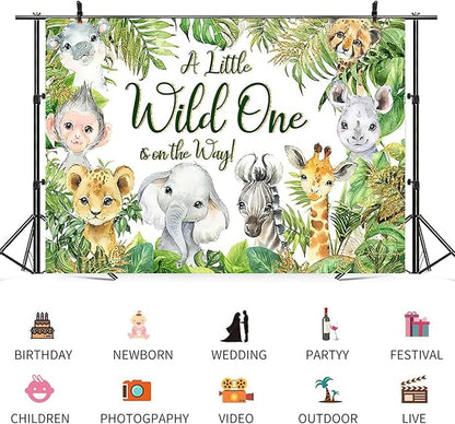 9x6ft Baby Shower Backdrop A Little Wild One is On The Way Photography Background Jungle Animals Tropical Green Leaf Newborn Birthday Party Banner Decorations Gender Reveal Photo Booth Prop
